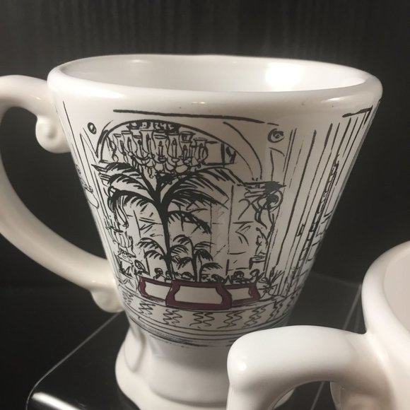 2 Pfaltzgraff Grand Hotel Reception Footed Pedestal Mugs White-Black - Picture 4 of 6